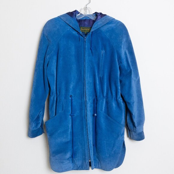 Vintage Danier Blue Suede Hooded Anorak Jacket XS - Picture 2 of 16